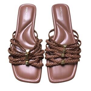 Marc Fisher Lelina Flat Slide Sandal Dark Natural Size 8